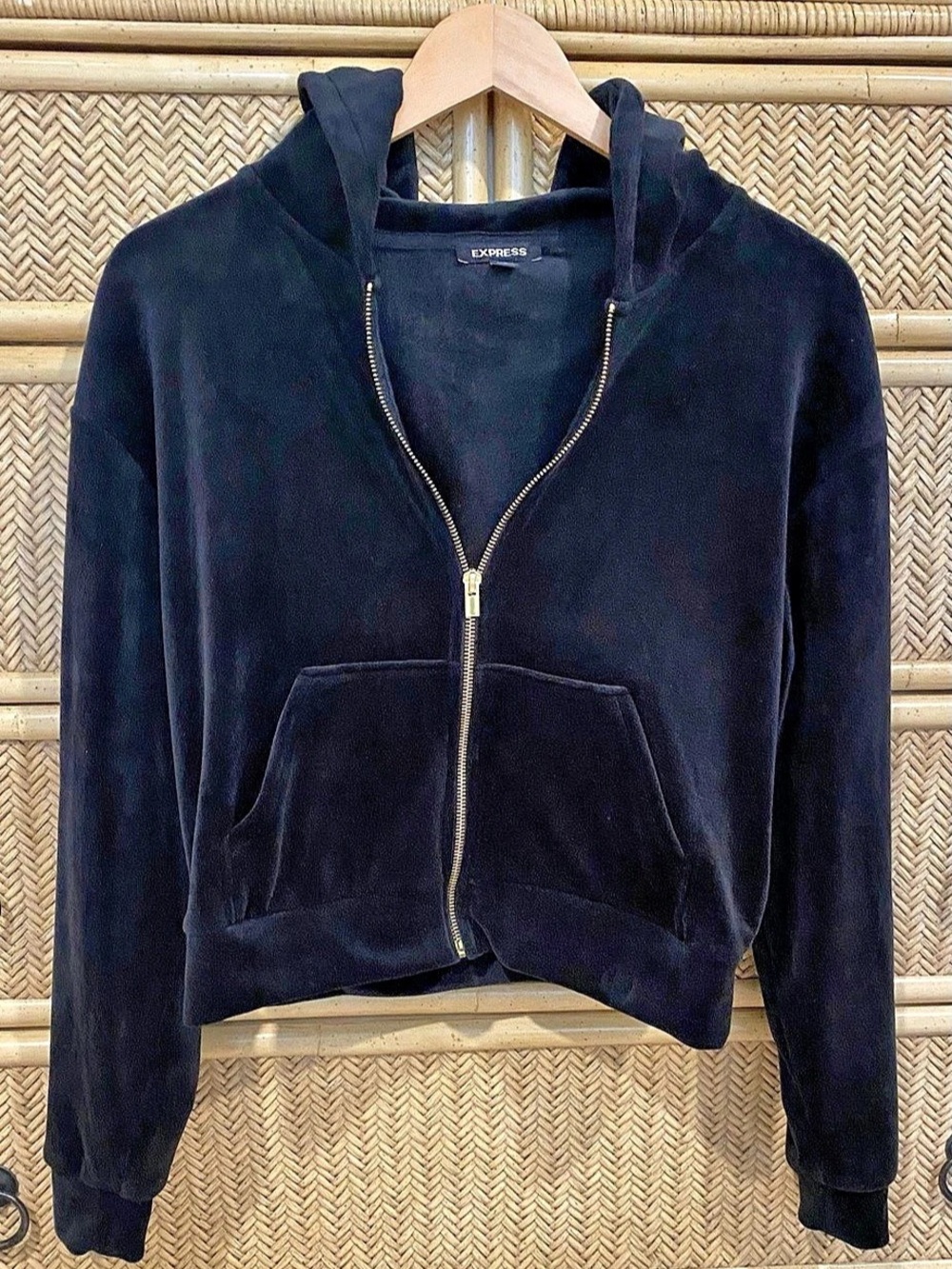 Express Velour Zip Up Hoodie in Black
